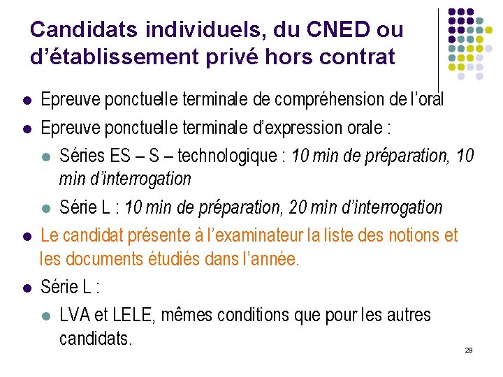 Candidats individuels, du CNED ou d’établissement privé hors contrat l l Epreuve ponctuelle terminale