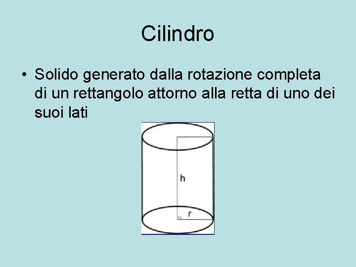 Cilindro • Solido generato dalla rotazione completa di un rettangolo attorno alla retta di