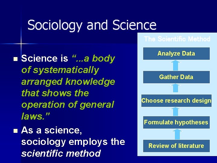 Sociology and Science The Scientific Method Science is “. . . a body of
