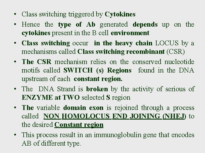  • Class switching triggered by Cytokines • Hence the type of Ab generated