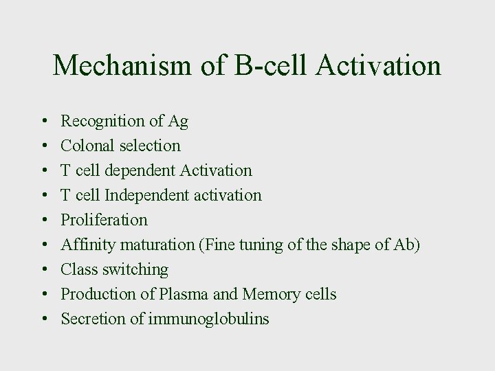 Mechanism of B-cell Activation • • • Recognition of Ag Colonal selection T cell