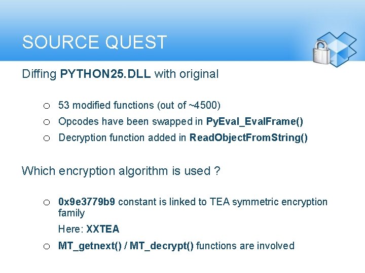 SOURCE QUEST Diffing PYTHON 25. DLL with original o o o 53 modified functions