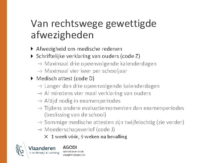 Van rechtswege gewettigde afwezigheden Afwezigheid om medische redenen Schriftelijke verklaring van ouders (code Z)