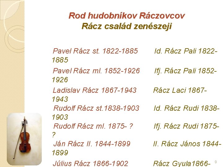 Rod hudobníkov Ráczovcov Rácz család zenészeji Pavel Rácz st. 1822 -1885 Pavel Rácz ml.