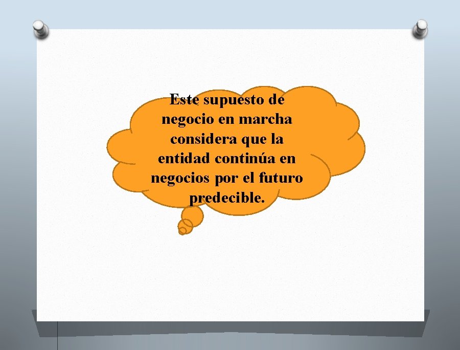 Este supuesto de negocio en marcha considera que la entidad continúa en negocios por