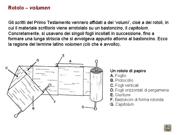 Rotolo – volumen Gli scritti del Primo Testamento vennero affidati a dei ‘volumi’, cioè