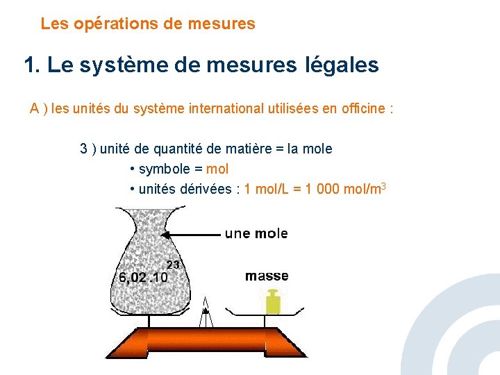 Les opérations de mesures 1. Le système de mesures légales A ) les unités