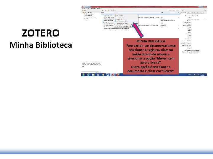 ZOTERO Minha Biblioteca MINHA BIBLIOTECA Para excluir um documento basta selecionar o registro, clicar