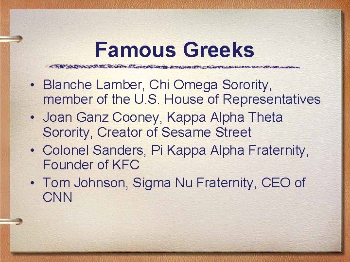 Famous Greeks • Blanche Lamber, Chi Omega Sorority, member of the U. S. House