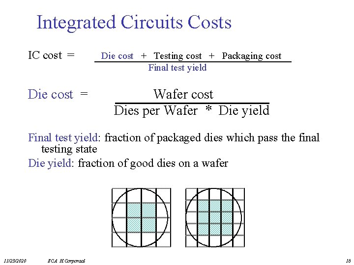 Integrated Circuits Costs IC cost = Die cost + Testing cost + Packaging cost