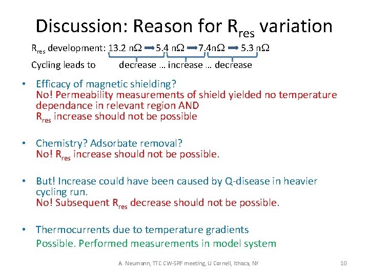 Discussion: Reason for Rres variation Rres development: 13. 2 n. W Cycling leads to