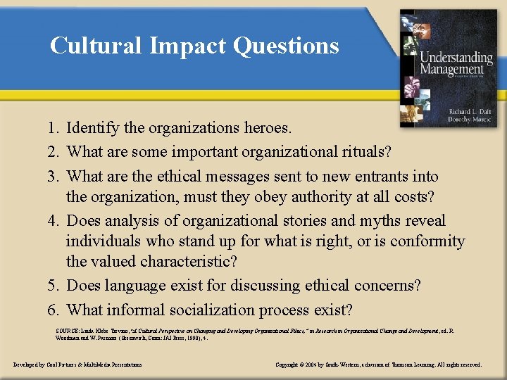 Cultural Impact Questions 1. Identify the organizations heroes. 2. What are some important organizational
