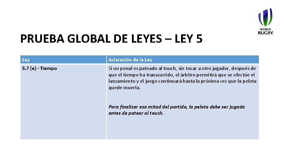 PRUEBA GLOBAL DE LEYES – LEY 5 Ley Aclaración de la Ley 5. 7