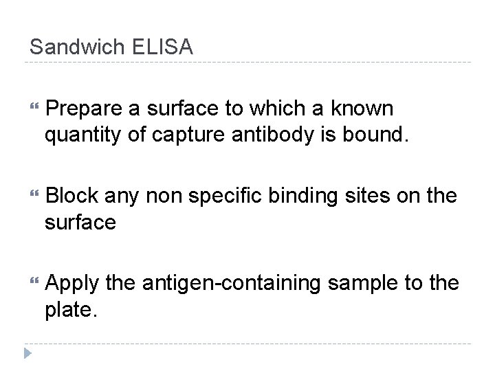 Sandwich ELISA Prepare a surface to which a known quantity of capture antibody is