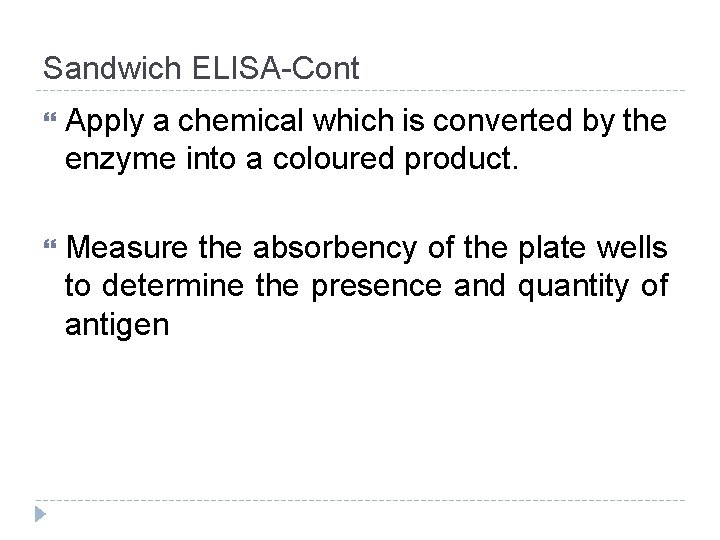 Sandwich ELISA-Cont Apply a chemical which is converted by the enzyme into a coloured