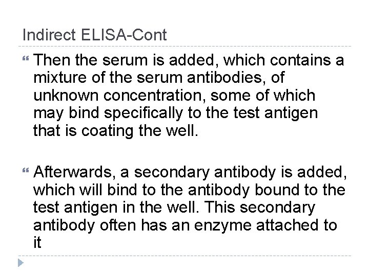 Indirect ELISA-Cont Then the serum is added, which contains a mixture of the serum
