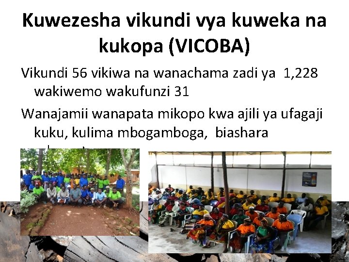 Kuwezesha vikundi vya kuweka na kukopa (VICOBA) Vikundi 56 vikiwa na wanachama zadi ya
