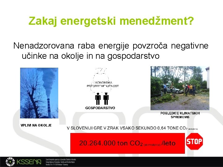 Zakaj energetski menedžment? Nenadzorovana raba energije povzroča negativne učinke na okolje in na gospodarstvo