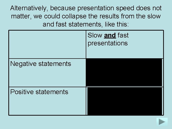 Alternatively, because presentation speed does not matter, we could collapse the results from the