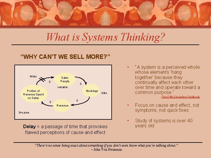 What is Systems Thinking? “WHY CAN’T WE SELL MORE? ” • delay S Sales