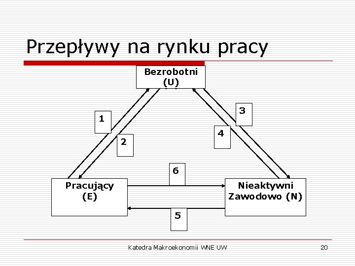 Przepływy na rynku pracy Bezrobotni (U) 3 1 4 2 6 Pracujący (E) Nieaktywni