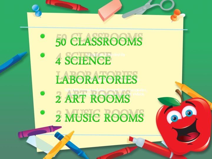  • 50 CLASSROOMS • 4 SCIENCE LABORATORIES • 2 ART ROOMS • 2