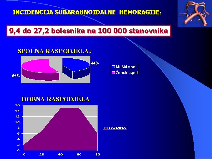 INCIDENCIJA SUBARAHNOIDALNE HEMORAGIJE: 9, 4 do 27, 2 bolesnika na 100 000 stanovnika SPOLNA