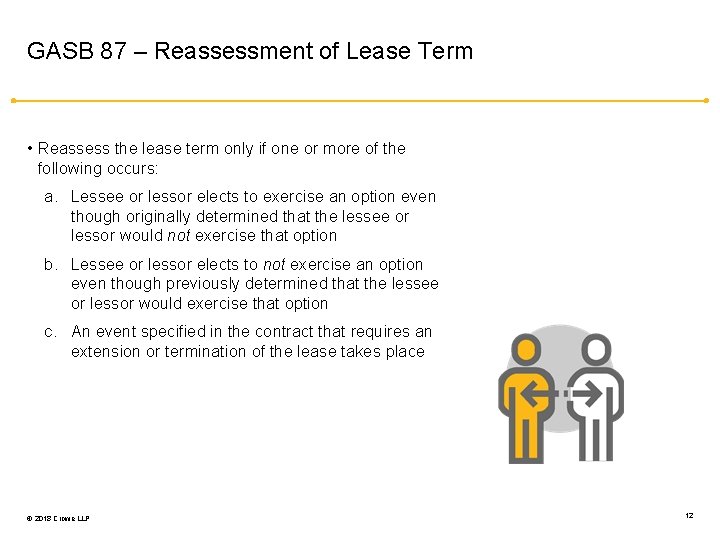 GASB 87 – Reassessment of Lease Term • Reassess the lease term only if
