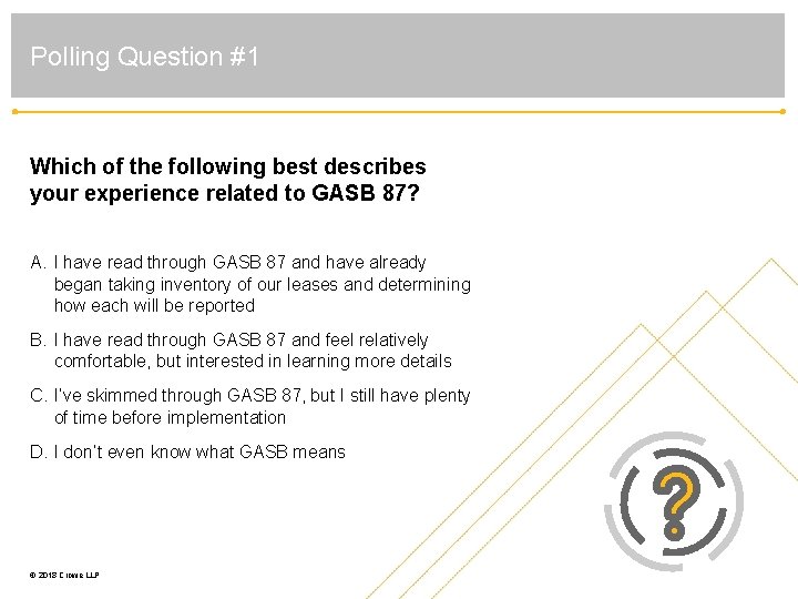 Polling Question #1 Which of the following best describes your experience related to GASB
