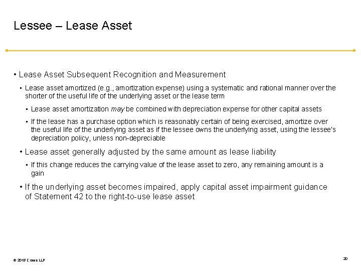 Lessee – Lease Asset • Lease Asset Subsequent Recognition and Measurement • Lease asset