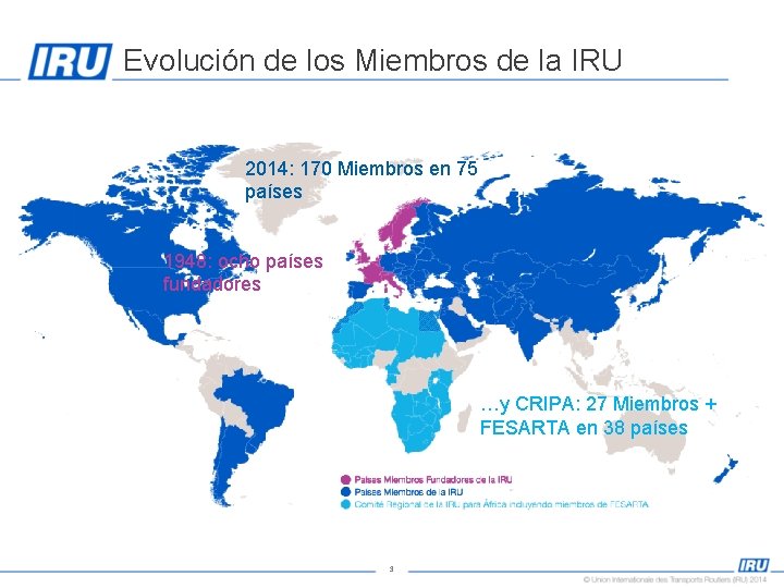 Evolución de los Miembros de la IRU 2014: 170 Miembros en 75 países 1948: