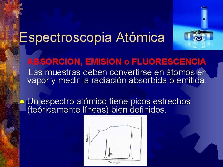 Espectroscopia Atómica ABSORCION, EMISION o FLUORESCENCIA Las muestras deben convertirse en átomos en vapor