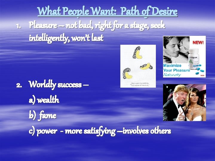 What People Want: Path of Desire 1. Pleasure – not bad, right for a