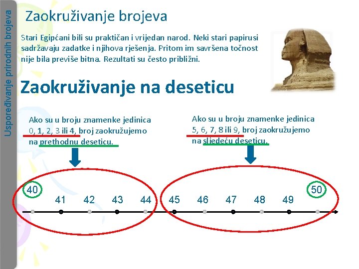 Uspoređivanje prirodnih brojeva Zaokruživanje brojeva Stari Egipćani bili su praktičan i vrijedan narod. Neki