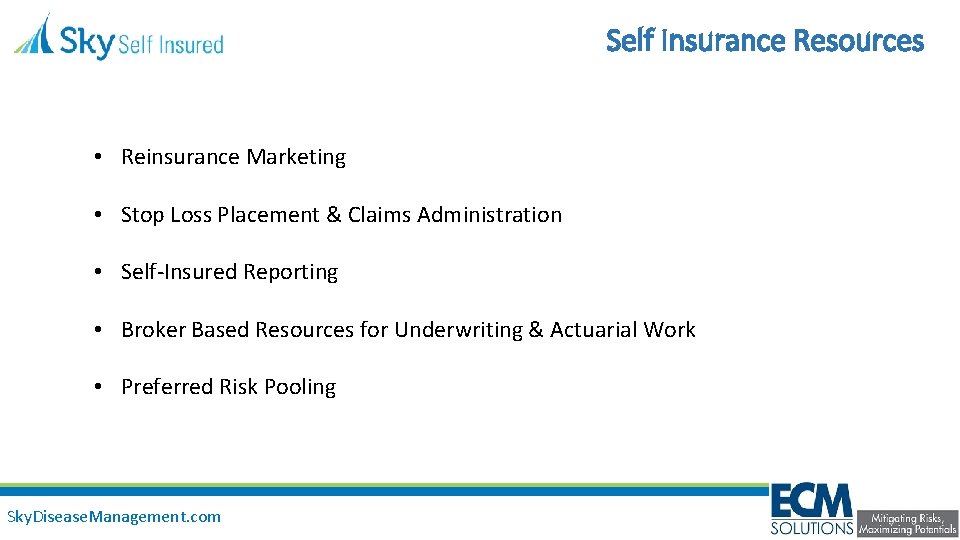 Self Insurance Resources • Reinsurance Marketing • Stop Loss Placement & Claims Administration •