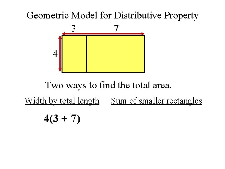 Geometric Model for Distributive Property 3 7 4 Two ways to find the total