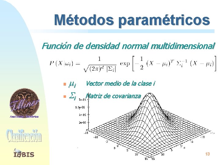 Métodos paramétricos Función de densidad normal multidimensional i n Vector medio de la clase