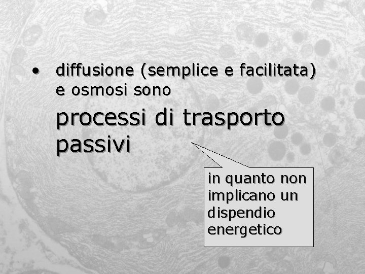  • diffusione (semplice e facilitata) e osmosi sono processi di trasporto passivi in