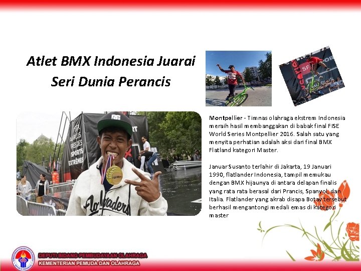 Atlet BMX Indonesia Juarai Seri Dunia Perancis Montpellier - Timnas olahraga ekstrem Indonesia meraih