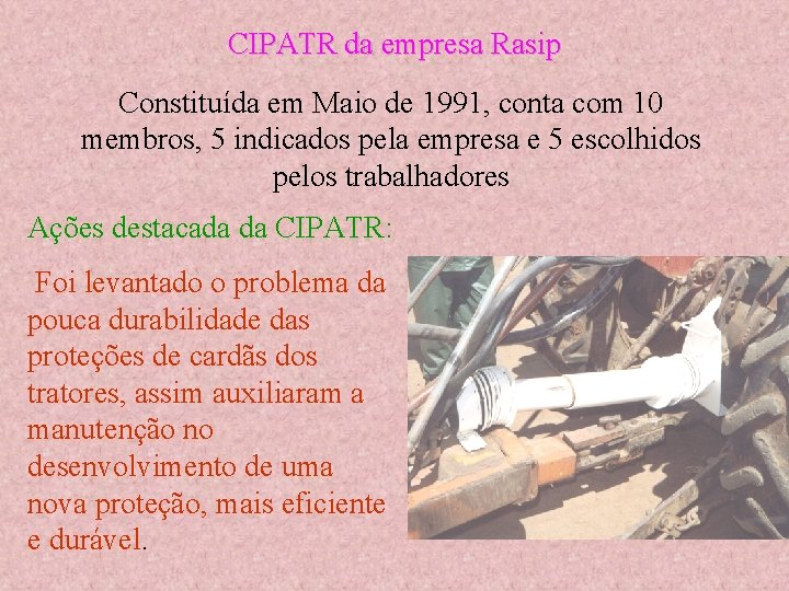 CIPATR da empresa Rasip Constituída em Maio de 1991, conta com 10 membros, 5