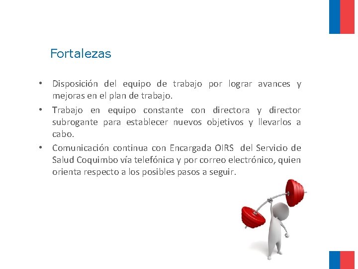 Fortalezas • Disposición del equipo de trabajo por lograr avances y mejoras en el