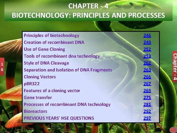 CHAPTER - 4 BIOTECHNOLOGY: PRINCIPLES AND PROCESSES 246 249 252 253 262 263 266