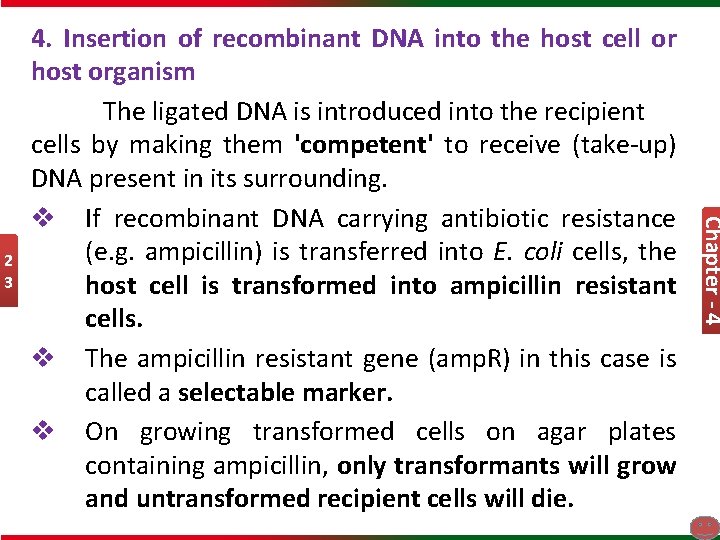 Chapter - 4 2 3 4. Insertion of recombinant DNA into the host cell
