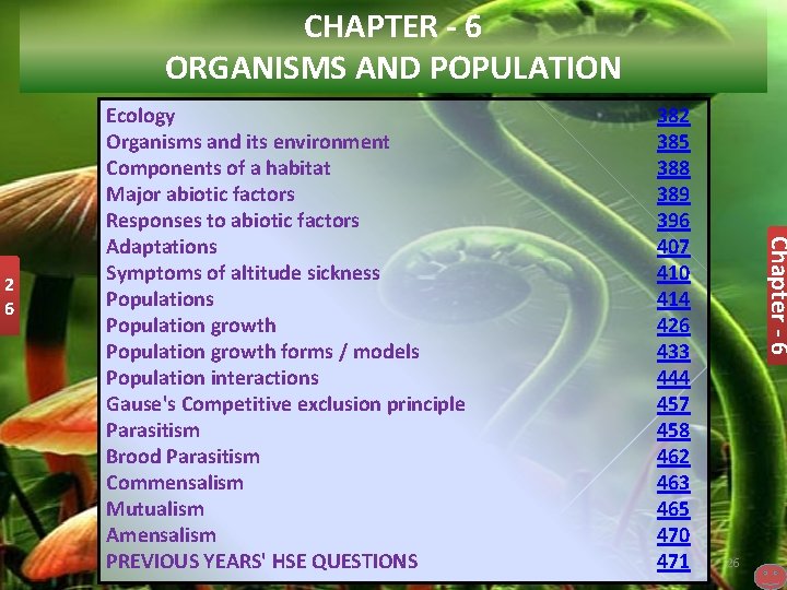 CHAPTER - 6 ORGANISMS AND POPULATION 382 385 388 389 396 407 410 414