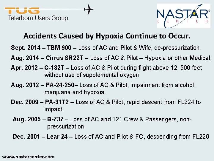 Accidents Caused by Hypoxia Continue to Occur. Sept. 2014 – TBM 900 – Loss