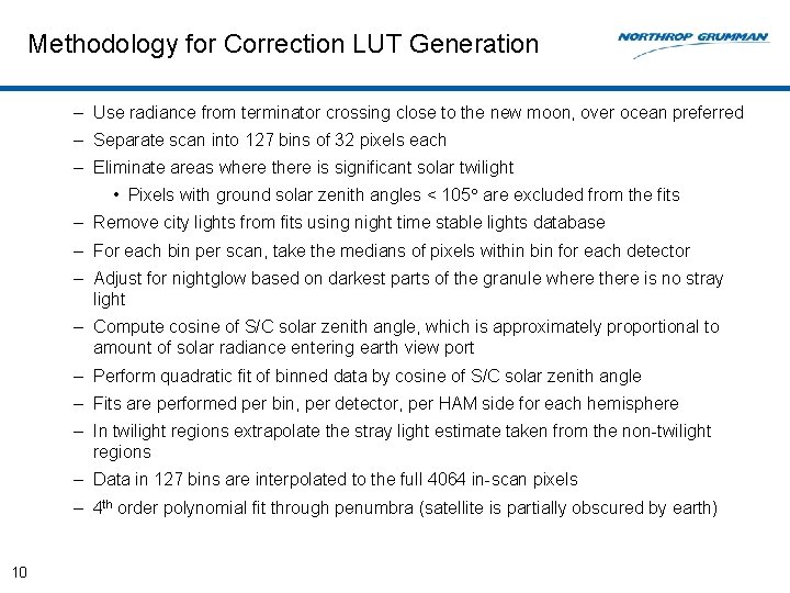 Methodology for Correction LUT Generation – Use radiance from terminator crossing close to the
