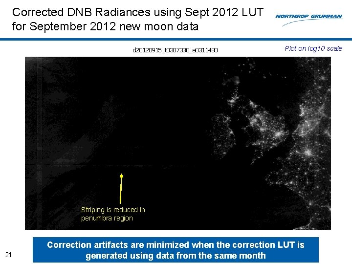 Corrected DNB Radiances using Sept 2012 LUT for September 2012 new moon data d