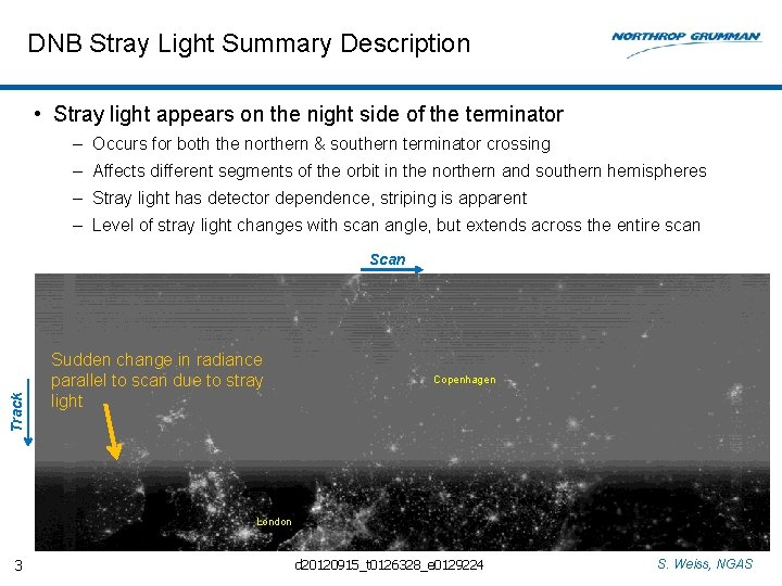 DNB Stray Light Summary Description • Stray light appears on the night side of