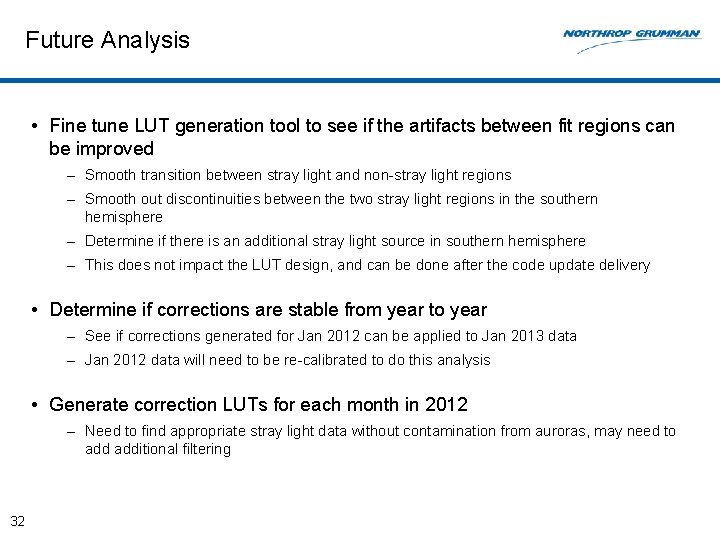 Future Analysis • Fine tune LUT generation tool to see if the artifacts between