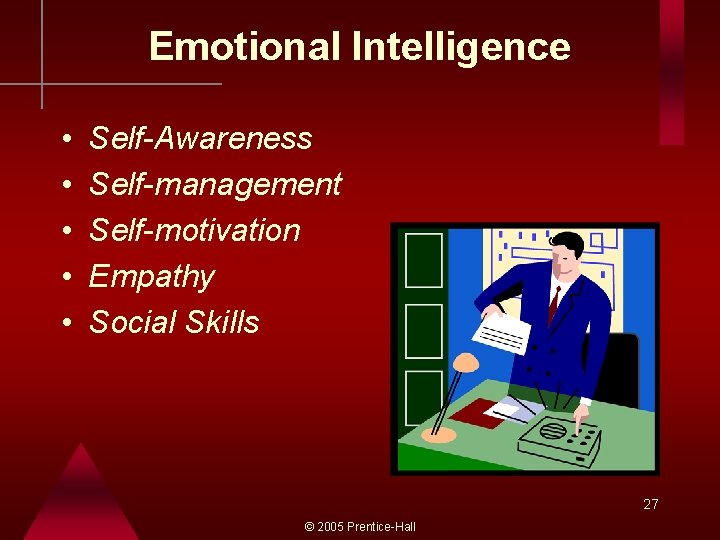 Emotional Intelligence • • • Self-Awareness Self-management Self-motivation Empathy Social Skills 27 © 2005